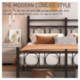 Full Bed Frame with Headboard, Steel Slats