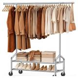 Rolling Clothes Rack, 2 Shelves, Silver