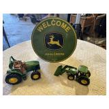 John Deere Welcome Sign and Model Tractors