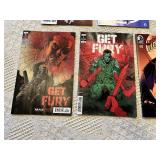 Marvel and Dark Horse comic books including titles like "Get Fury", "Emma Frost White Queen", "Fantastic Four Fanfare", and "Headless Horseman" comics