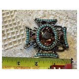 Silver Colored and Turquoise Cross-shaped Belt Buckle