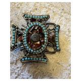 Silver Colored and Turquoise Cross-shaped Belt Buckle