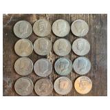 Lot of 16 Kennedy Half Dollar Coins Including Various Years