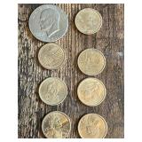 Eisenhower Dollar 1974 and Various Dollar Coins Including Sacagawea and Presidential Coins