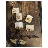 Antique Gold Horse Shoe Cufflinks and Decorative Brooches Set