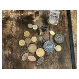 Assorted Tokens and Medals Including "Good for One Cup of Coffee" and Circus Game Tokens