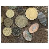 Assorted Tokens and Medals Including "Good for One Cup of Coffee" and Circus Game Tokens