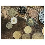 Assorted Tokens and Medals Including "Good for One Cup of Coffee" and Circus Game Tokens