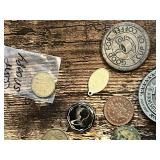Assorted Tokens and Medals Including "Good for One Cup of Coffee" and Circus Game Tokens