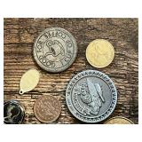 Assorted Tokens and Medals Including "Good for One Cup of Coffee" and Circus Game Tokens