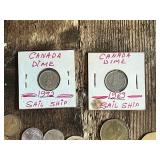 Collection of Canadian Coins, Dimes, and Jasper Souvenir Dollar