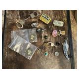 Variety of Vintage Jewelry, Collectibles and Hobby Items including Anacin Tin and Handcuffs