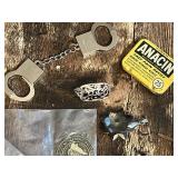 Variety of Vintage Jewelry, Collectibles and Hobby Items including Anacin Tin and Handcuffs