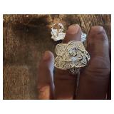 Highly Detailed Silver Flower Rings Set with Stones and Intricate Designs