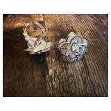 Highly Detailed Silver Flower Rings Set with Stones and Intricate Designs
