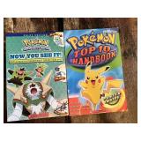 Scholastic Pokemon Books including "Now You See It!" featuring Pokemon evolution and "Pokemon Top 10 Handbook"