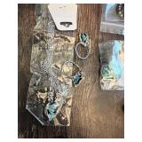 Lot of Fashion Jewelry Items including Crystal Necklace, Turquoise Style Pendants, and Assorted Rings and Earrings