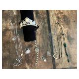 Assorted Jewelry Lot including Watch, Tiara, Necklaces, and Bracelets
