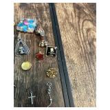 Lot of Assorted Pins and Brooches including US Army Pin, 88 Sturgis Pin, and National Guard Ribbon