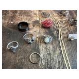 Lot of Mixed Jewelry Items Including Rings, Necklace, and Earrings