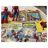 Spider-Man Toys and Books Collection featuring Action Figures, Comics, Coloring Books, and Activity Pads