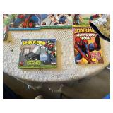 Spider-Man Toys and Books Collection featuring Action Figures, Comics, Coloring Books, and Activity Pads