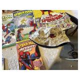 Spider-Man Toys and Books Collection featuring Action Figures, Comics, Coloring Books, and Activity Pads