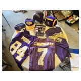 Minnesota Vikings Fan Collection including Moss and Cunningham Jerseys, Hats, and Memorabilia