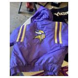 Minnesota Vikings Apparel Lot including Jackets, Scarf, and Bag - One Jacket M 10-12, 2 are XXL