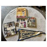 Lot of Baseball Memorabilia Including Books, Trading Cards, and Championship Pennant