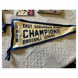 Lot of Baseball Memorabilia Including Books, Trading Cards, and Championship Pennant