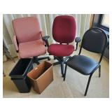 Assortment of Office Chairs and Vintage Metal Office Garbage Cans