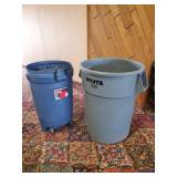 industrial Brute Garbage can and Rubbermaid Rolling Garbage Can