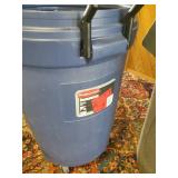 industrial Brute Garbage can and Rubbermaid Rolling Garbage Can