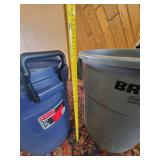 industrial Brute Garbage can and Rubbermaid Rolling Garbage Can