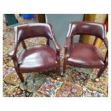 Beautiful Vintage Leather Club/Bank Chairs - Both on Rollers