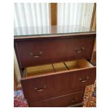 Large 54" Tall wood 4 drawer cabinet/dresser with Glass Top