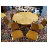 8 mid modern Solid Virco Cushioned chairs and beautiful heavy vintage wood table