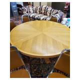 8 mid modern Solid Virco Cushioned chairs and beautiful heavy vintage wood table