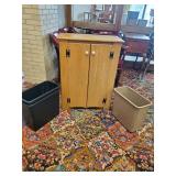cute Vintage Wooden Cabinet with 3 metal trashcans