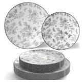 Crown Display Black Floral Disposable Plates 40 Pc Set | 20- 8" plates & 20-10" Plates Plastic Dinnerware