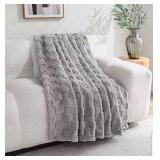 Decorative Plush Throw 50”x60” checker pattern | silver color