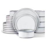 ANYU 18 Piece Dinnerware Sets for 6, Stoneware Dinner Plates and Bowls Set, Dishware Dish for Home Kitchen Dining, Rustic Terracotta Bottom, Dishwasher & Microwave Safe, Lucent White-Blue Accents Colo