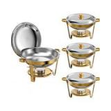 Chafing Dishes for Buffet 4 Pack, 5Qt Round Stainless Steel Chafing Dishes [Elegant and Smooth] Stainless Steel Chafing Dish Buffet Set for Weddings, Parties and Catering, Gold