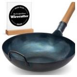 Yosukata Blue Carbon Steel Wok Pan, 13.5-inch Flat Bottom, Pre-Seasoned : Retail $107