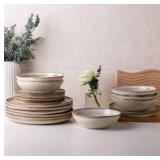 AmorArc Ceramic Dinnerware Sets,Handmade Reactive Glaze Stoneware Plates and Bowls Sets,Highly Scratch Resistant | Dishwasher & Microwave Safe Dishes Set,6 Dinner Plates, 6 Salad Plates, 6 bowls,Servi
