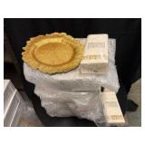 Gold Colored Plate and Napkin Set for Special Events, Weddings, Parties, Banquets, Looks Like There Are 100 Plastic Plates/Plate Accents and 4 Packs of Decorative Gold Colored Napkins, Plates/Plate Ac