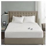 Serta Polyester and Cotton Waterproof Heated Mattress Pad with White ST55-0118 King Sized Bed