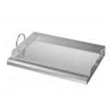 Universal Stainless Steel Cooking Griddle, Flat Top Plate Insert with Grease Groove and Handles for Gas and Charcoal Grills, Tailgating, Camping and Parties, 25" x 16" x 2.75”