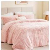 Full/Queen - Intelligent Design Malea Shaggy Comforter Set, Long Faux Fur Cozy Down Alternative, Modern Casual Ultra Soft All Season Fluffy Bedding with Matching Sham, Full/Queen, Blush 3 Piece - Blus